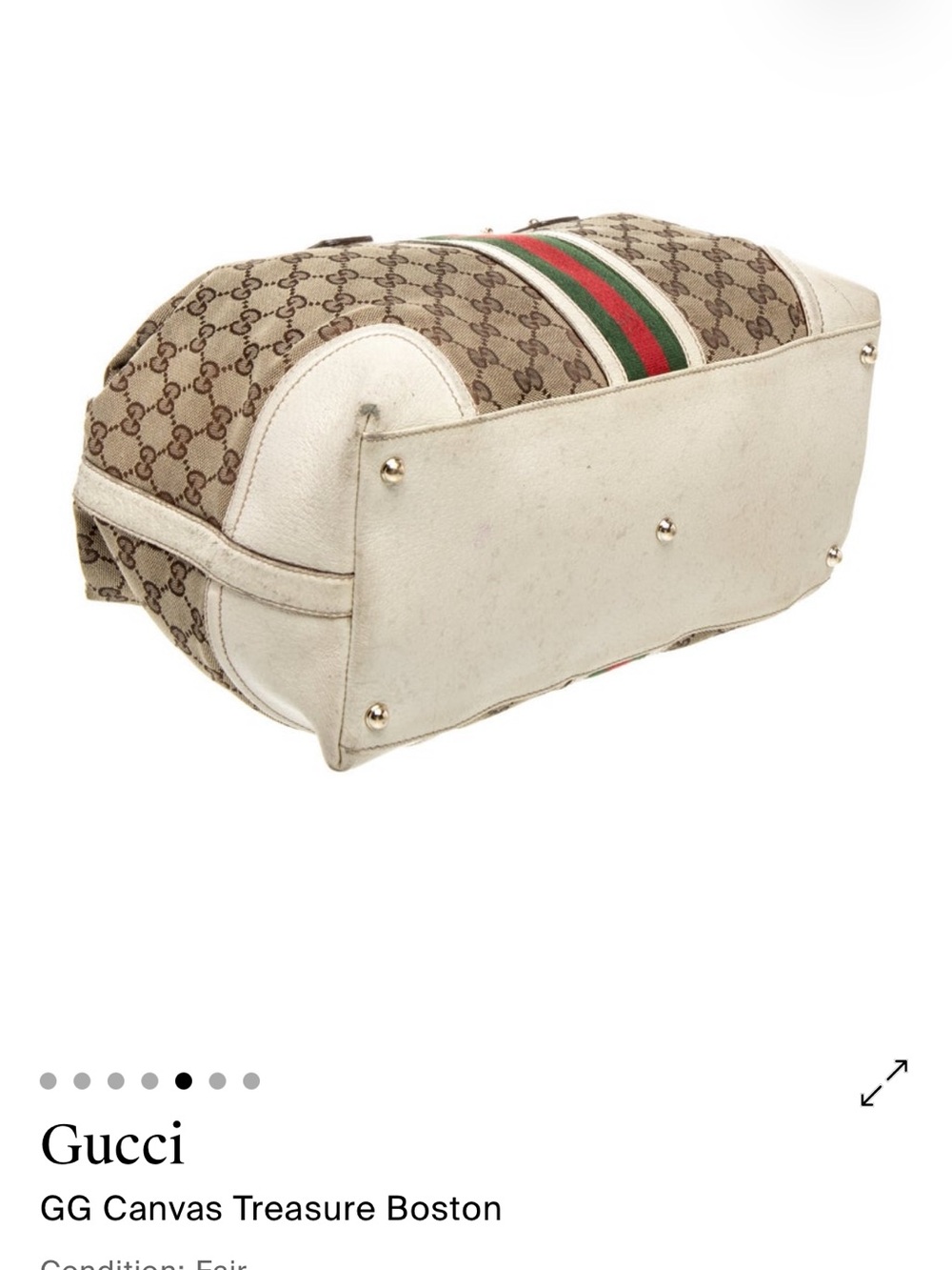 AUTHENTIC Gucci Beige GG Canvas Tote with Green-Red Web Stripe - Picture 4 of 7